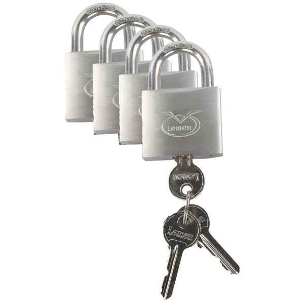 Hængelåse LEMEN 30mm, sæt 4 stk med 3 hovednøgler, 4 pins