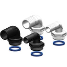 Trudesign Aquavalve slangestuds hvid 90°, set fra siden med fittings detalje