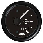 Kus trimindikator i sort, visende måling fra 0-190 ohm, monteret på kontrolpanel.