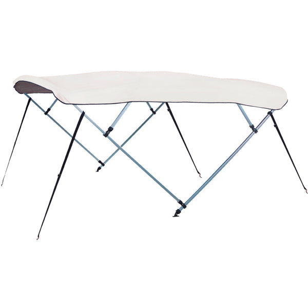 1852 Bimini top i aluminium, vises fra siden med mål og detaljer