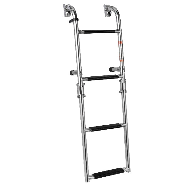 Højglanspoleret badestige, 4-trin (2+2), AISI 316 rustfrit stål, 250 mm bredde, skridsikre trin, 445 x 170 mm foldet, 880 mm total længde, Ø 22 mm