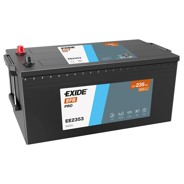 Exide 235Ah dual batteri vist fra siden med stik og tilslutninger