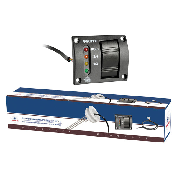 Panel med LED-indikator og giver til 15/55 cm tank 12/24V, 4 m kabel