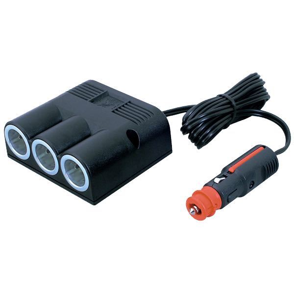 Pro Car, Universalstik med 2 meter ledning og tripel cigarudtag, 12/24V /16 Amp