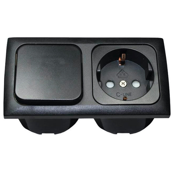 SeaTec, Indbygningsstik 220V med afbryder, sort - 120 mm x 54 mm x 65 mm