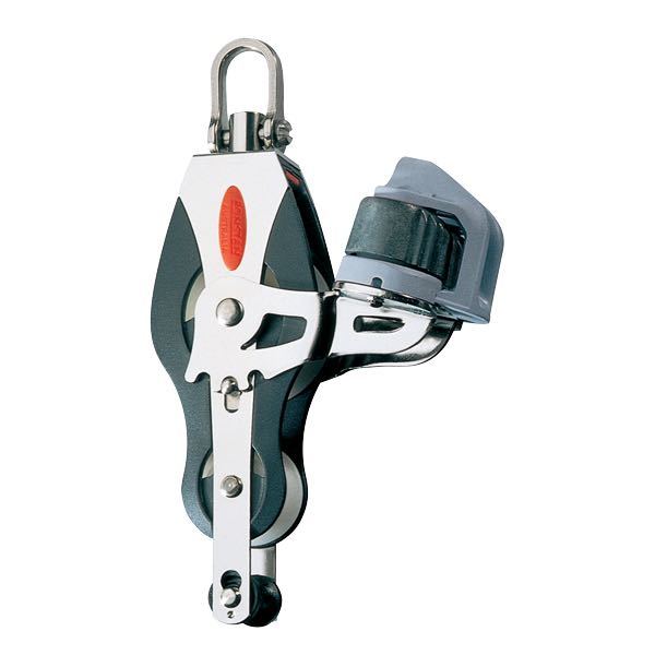 Ronstan, Violinblok med svirvel, hundsvot og frølår, serie 40, 125 kg max træk, 400 kg arbejdsbelastning, 1000 kg brudstyrke, 40 mm skivediameter