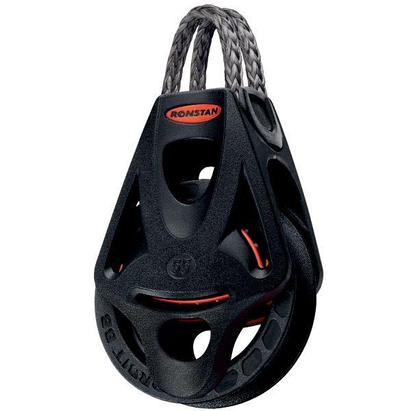 Ronstan, Orbit enkeltblok med hundsvot, serie 40, 325 kg arbejdsbelastning, 700 kg brudstyrke, 9 mm max tov diameter, 36 g vægt