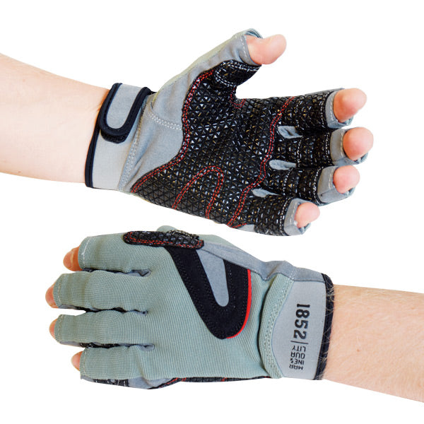 1852, Sejlerhandsker u/fingre med silikonegreb, grå, str XXL