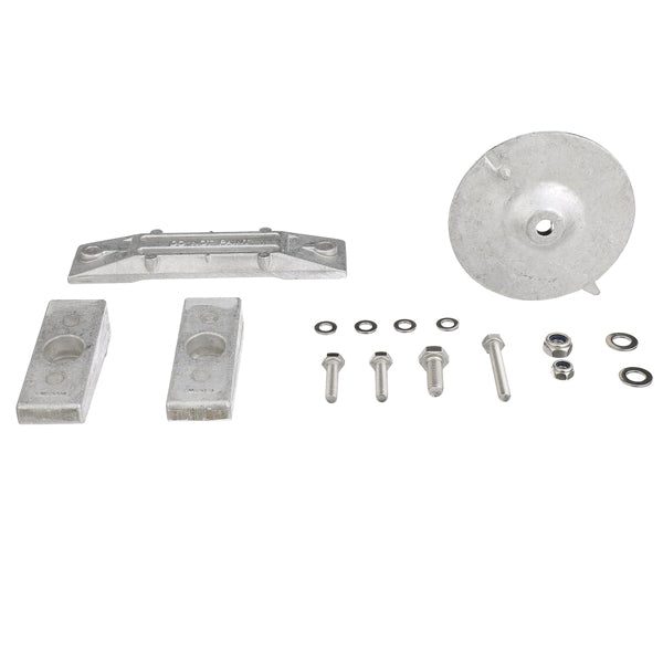 Quicksilver Aluminium Anode Kit til Honda påhængsmotorer, viste komponenter på hvid baggrund.