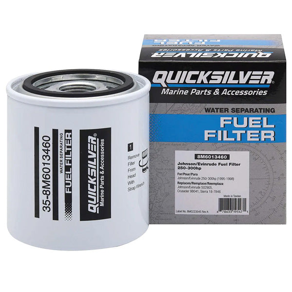 Quicksilver brændstoffilter monteret på motor