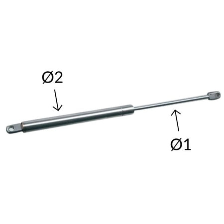 Sidevisning af SeaTec gasfjeder, fremhæver dimensioner og design.