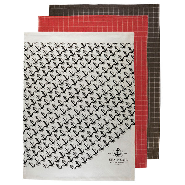 MB Sea & Sail viskestykke 3 stk 70x50 cm - Hvid, rød og sort